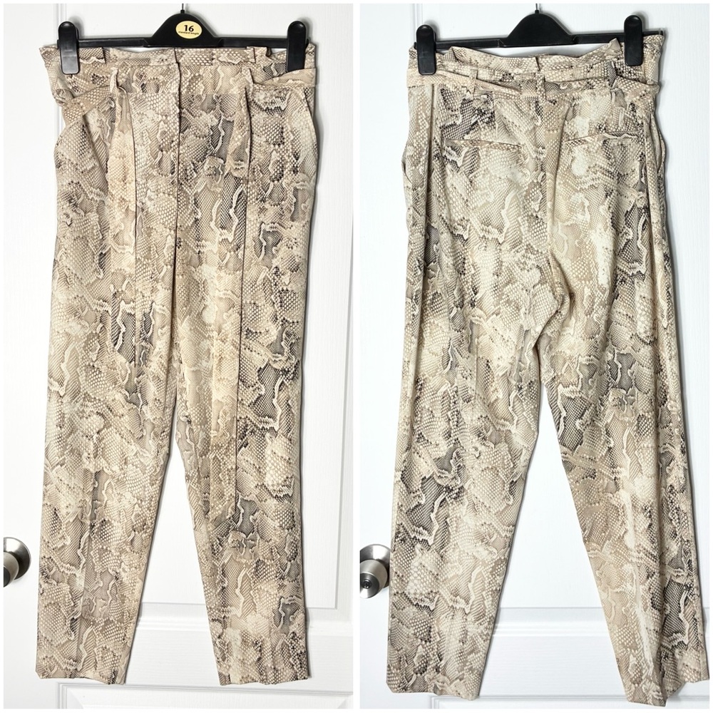 Nwot White House Black Market Pants Size 6 Snakeskin Tapered Ankle Belt Paperbag